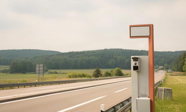 Straßenmautstation an einer Landstraße bei Hessisch Lichtenau mit technischer Erfassungseinheit